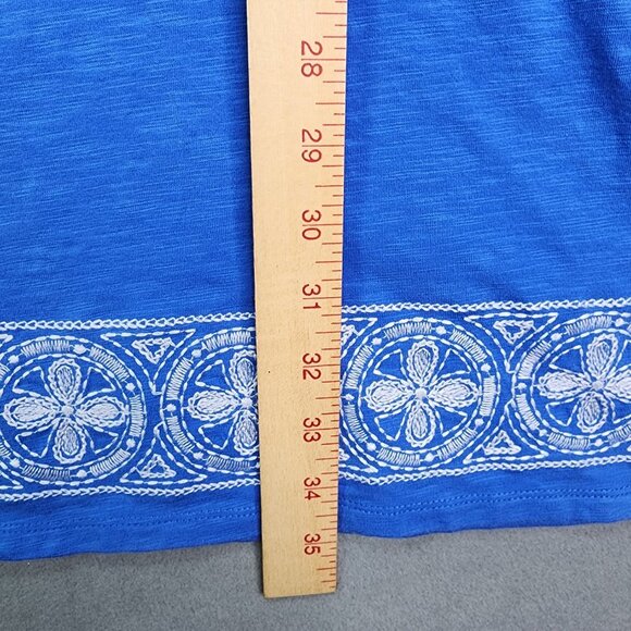 Vintage C Wonder Midi T Shirt Dress Women's Medium Blue V Neck Embroidered - Picture 10 of 11